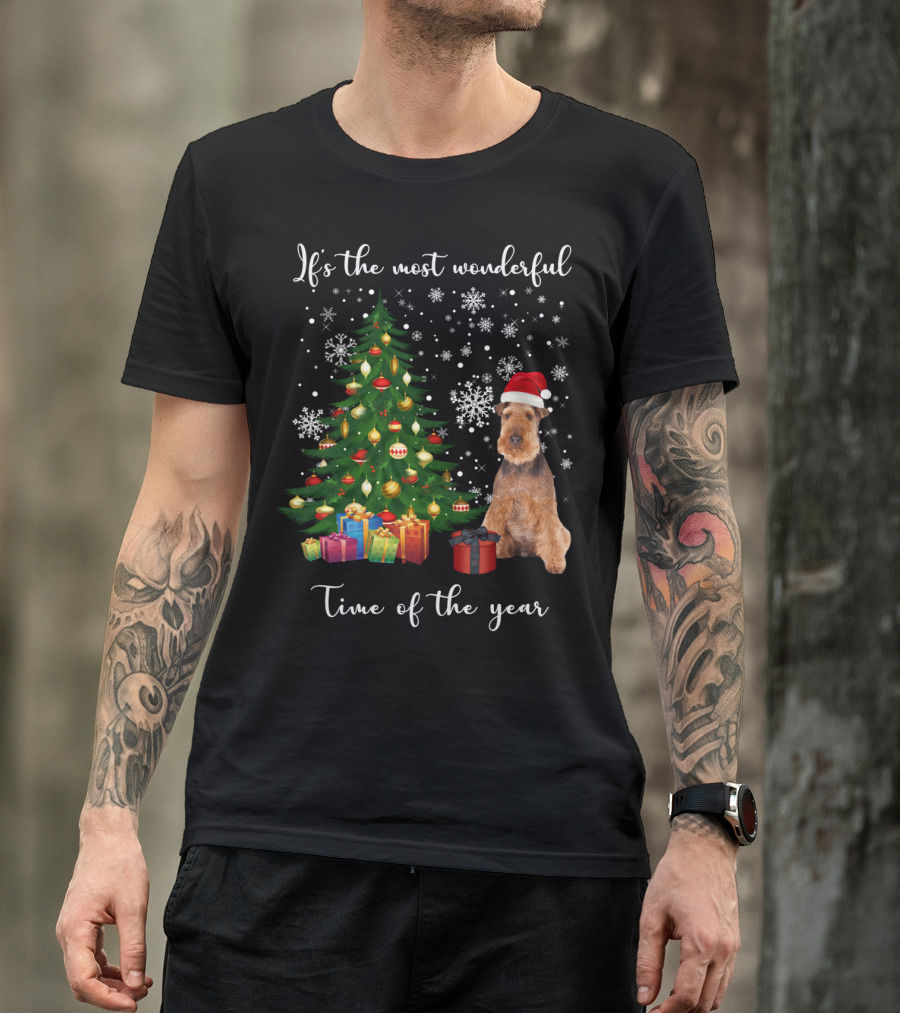 If's The Most Wonderful Time Of The Year Airedale Terrier Christmas Tree Snowflakes Presents T-Shirt