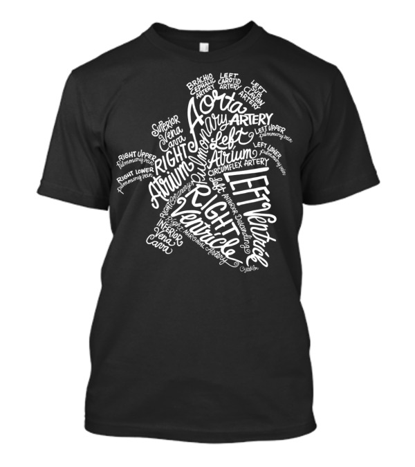 Anatomical Heart Word Cloud Aorta Atrium Ventricles Artery Veins Text T-Shirt