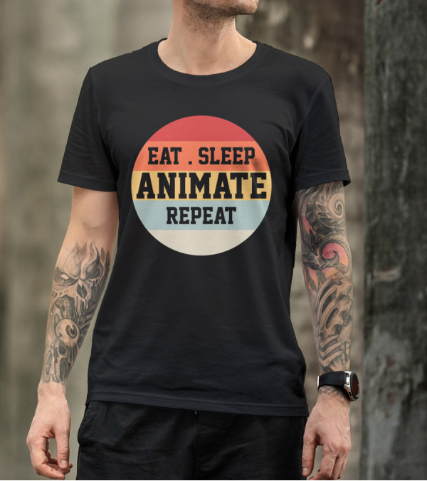 Eat Sleep Animate Repeat Retro Circle T-Shirt