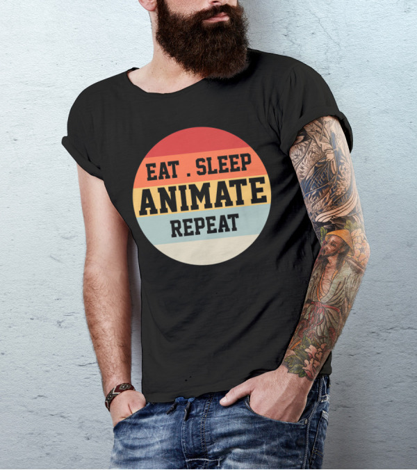 Eat Sleep Animate Repeat Retro Circle T-Shirt