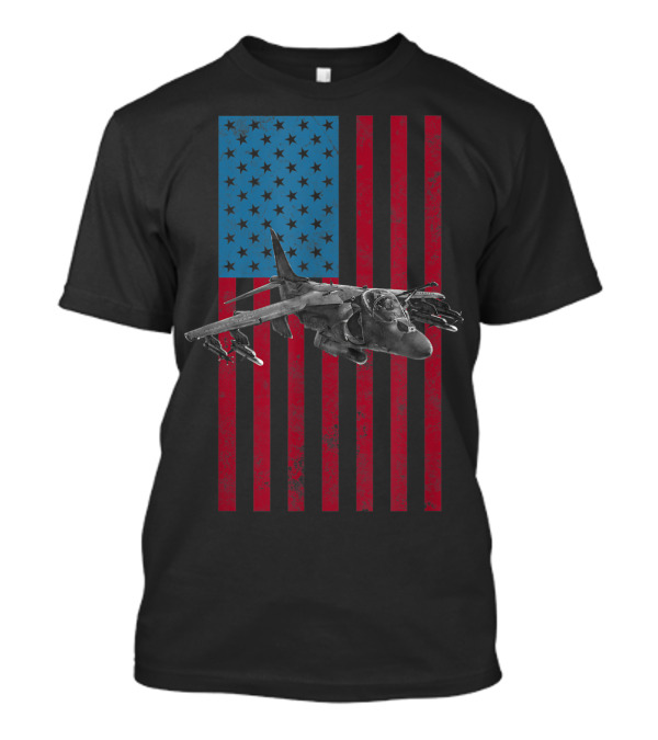 AV8B Harrier American Flag USA Military Aircraft T-Shirt