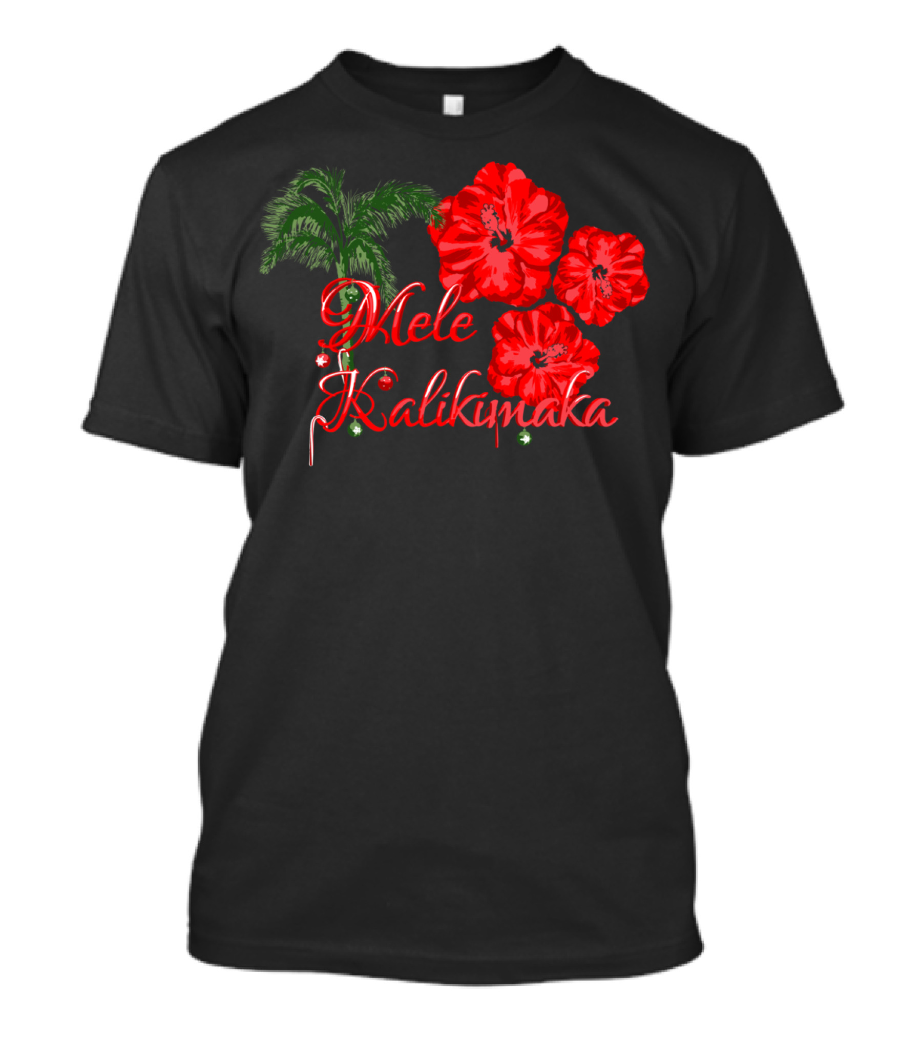 Mele Kalikimaka Red Hibiscus And Palm Holiday Greetings T-Shirt