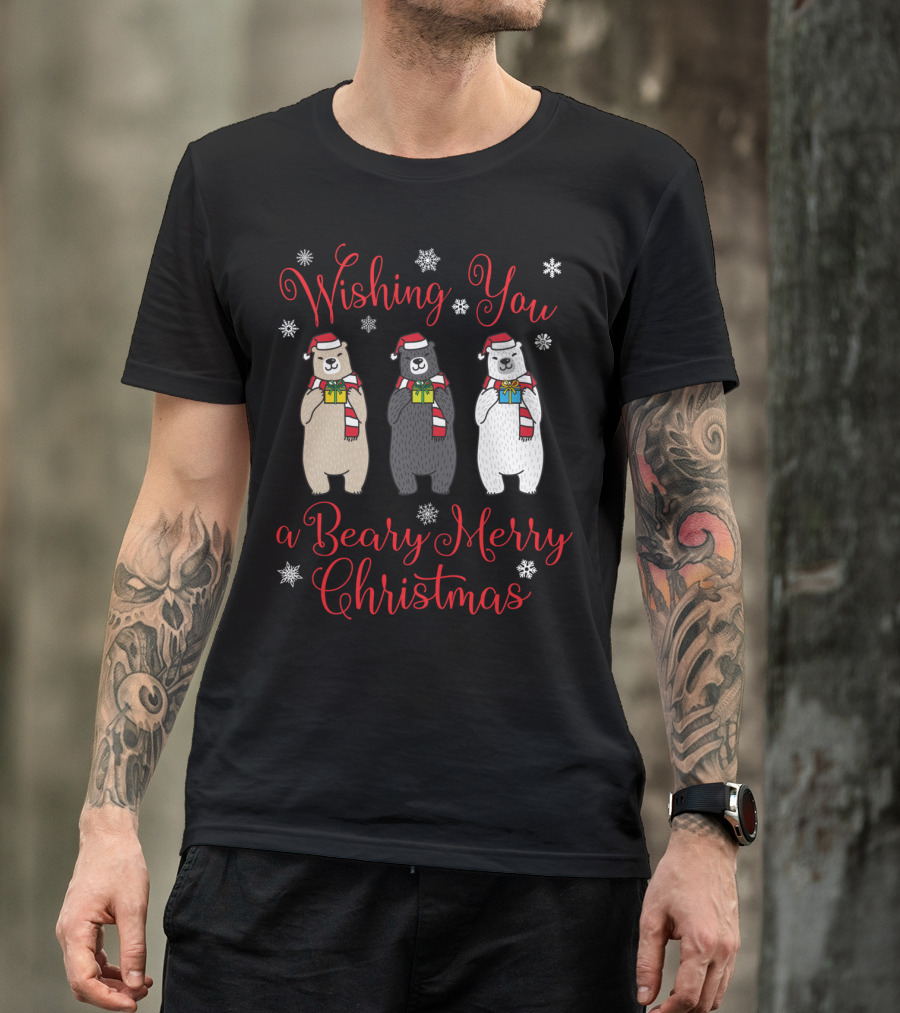 Wishing You A Beary Merry Christmas Cute Polar Bear Holiday T-Shirt