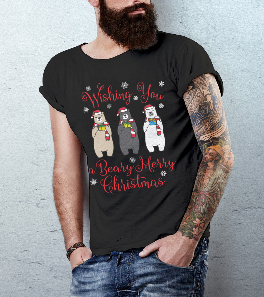 Wishing You A Beary Merry Christmas Cute Polar Bear Holiday T-Shirt