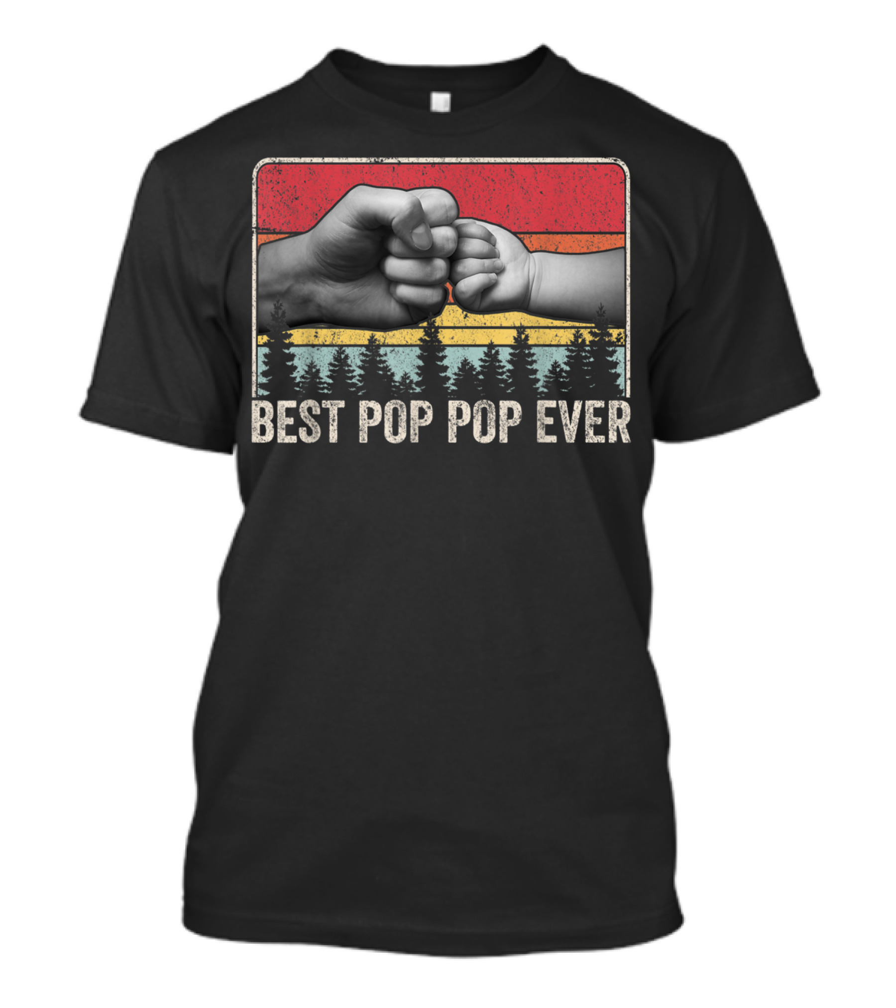 Best Pop Pop Ever Vintage Fist Bump Silhouette Forest Stripe Retro T-Shirt