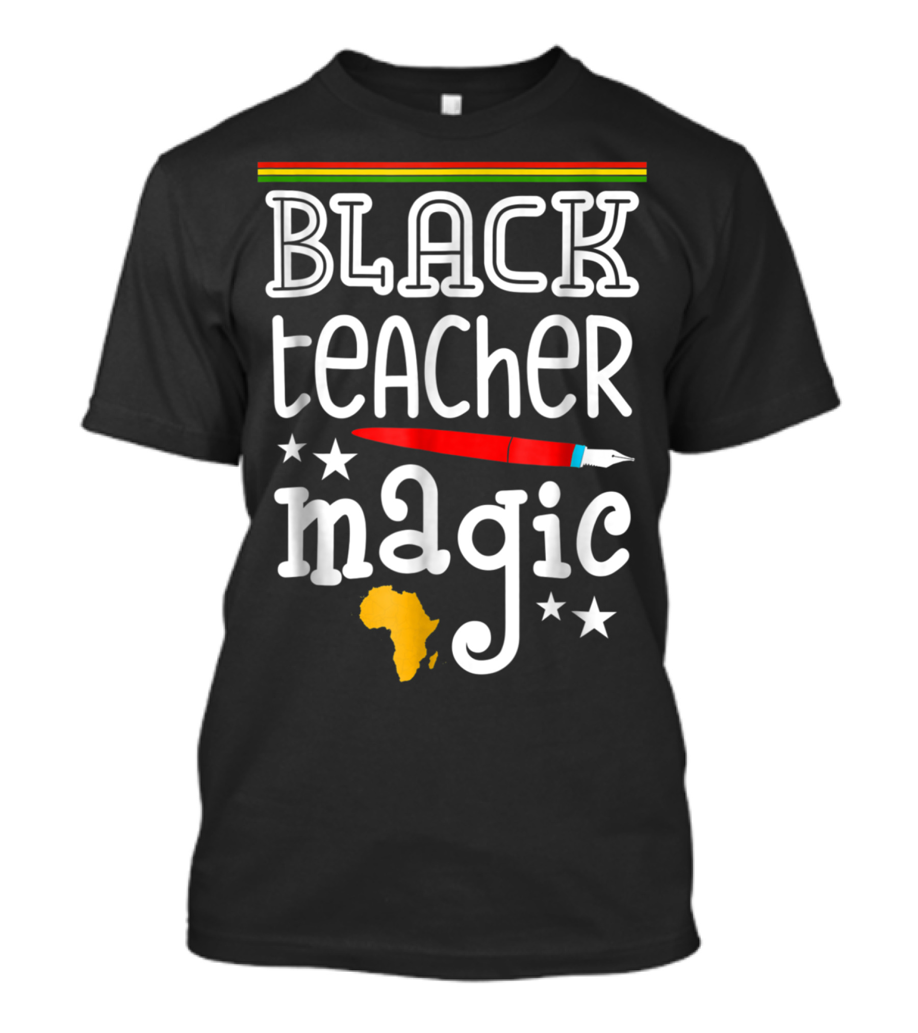 Black Teacher Magic Pen Africa Map Stars Black History Month Pride T-Shirt