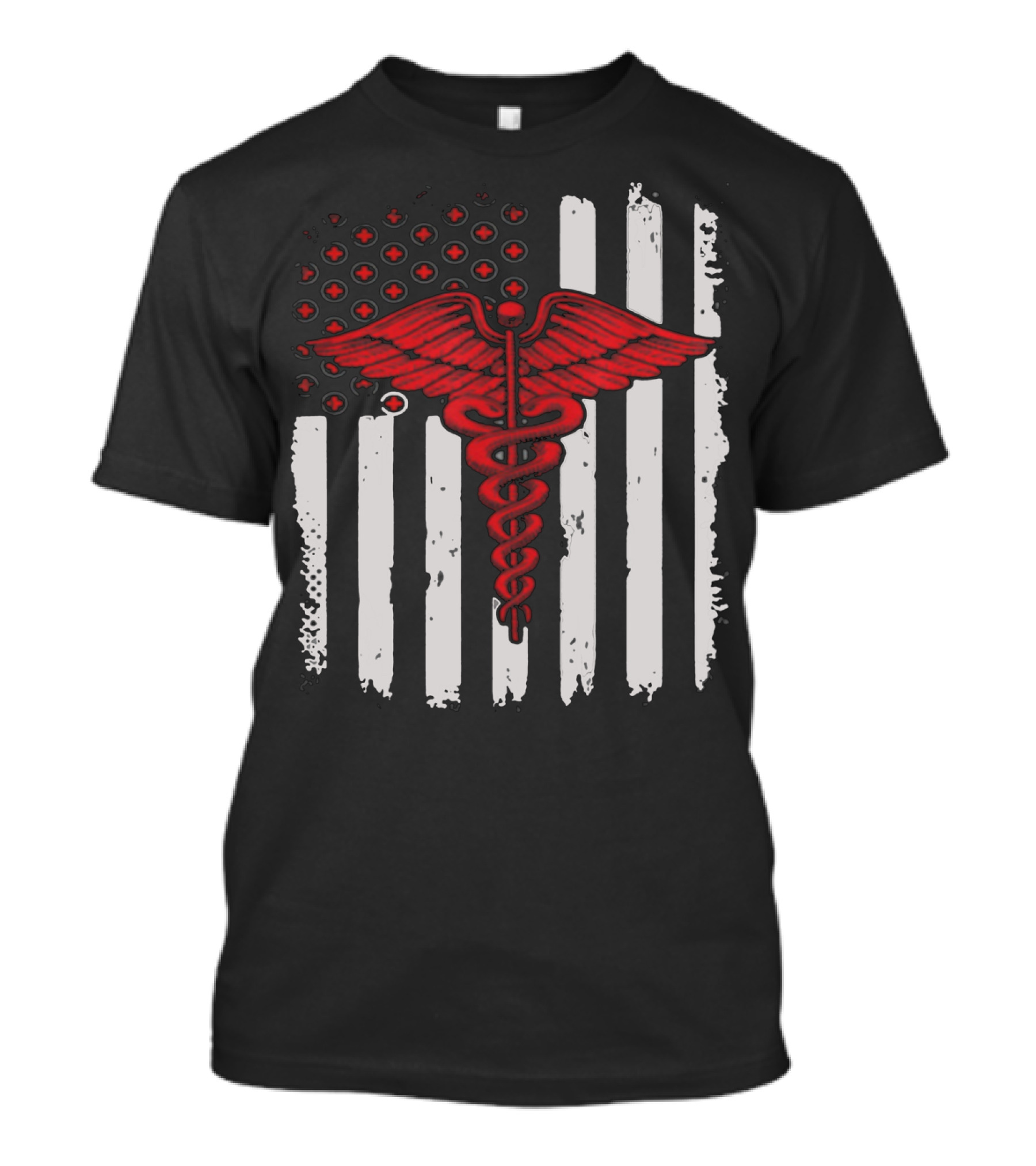 Caduceus Nurse Red Stripes American Flag T-Shirt