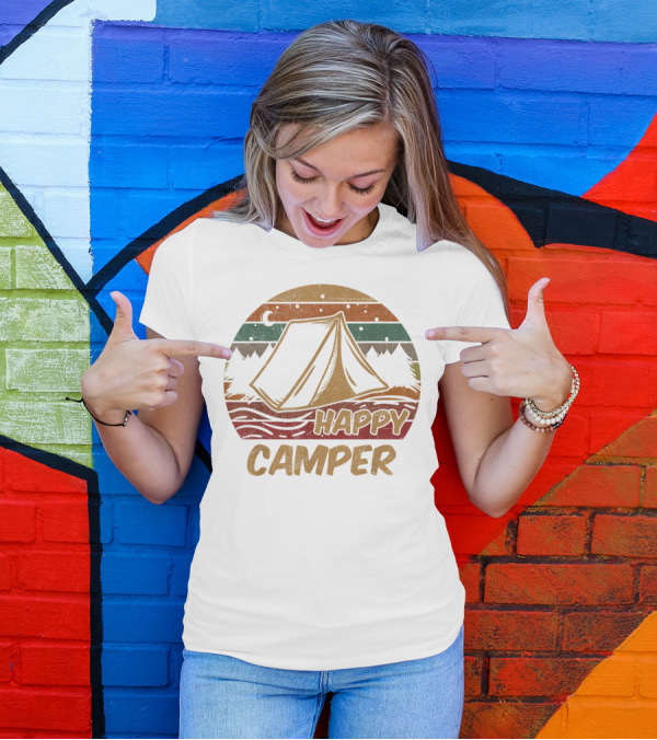 Happy Camper Tent Retro Campsite Scout T-Shirt