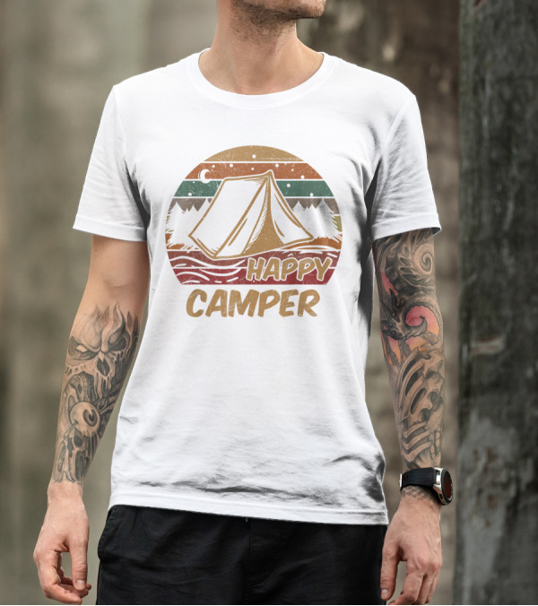Happy Camper Tent Retro Campsite Scout T-Shirt