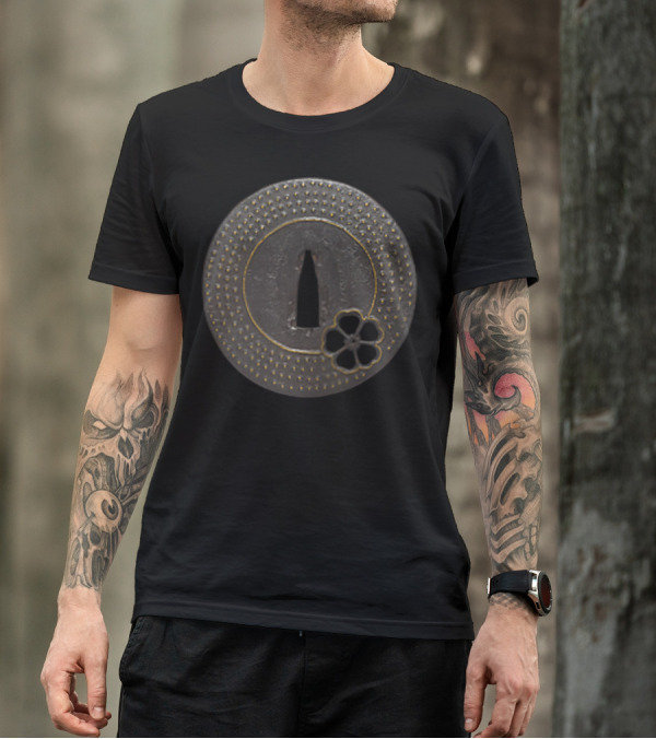 Cherry Blossom Themed Tsuba Zip Flower Motif Display T-Shirt