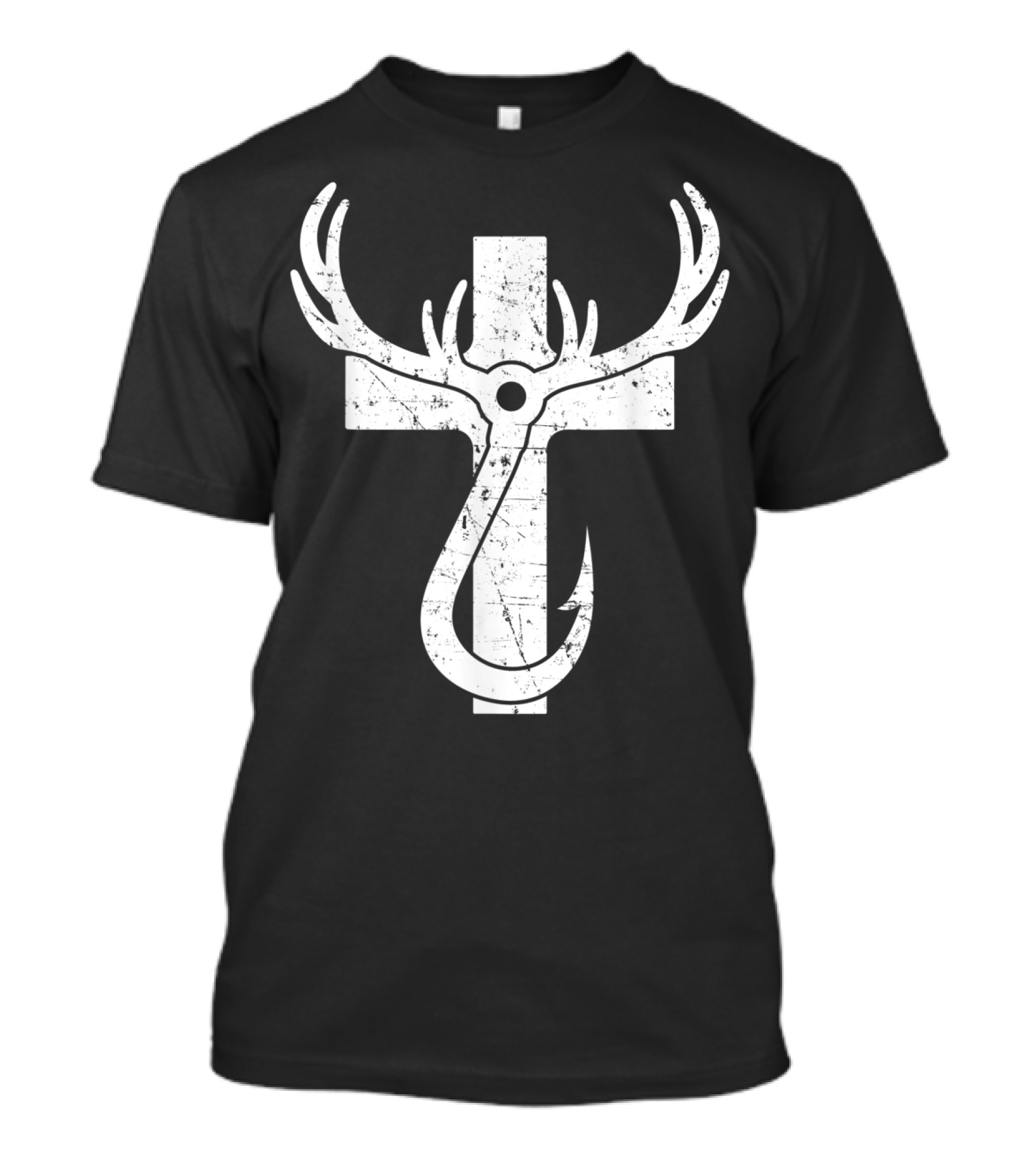 Christian Deer Antler Cross Fishing Hook Grunge T-Shirt