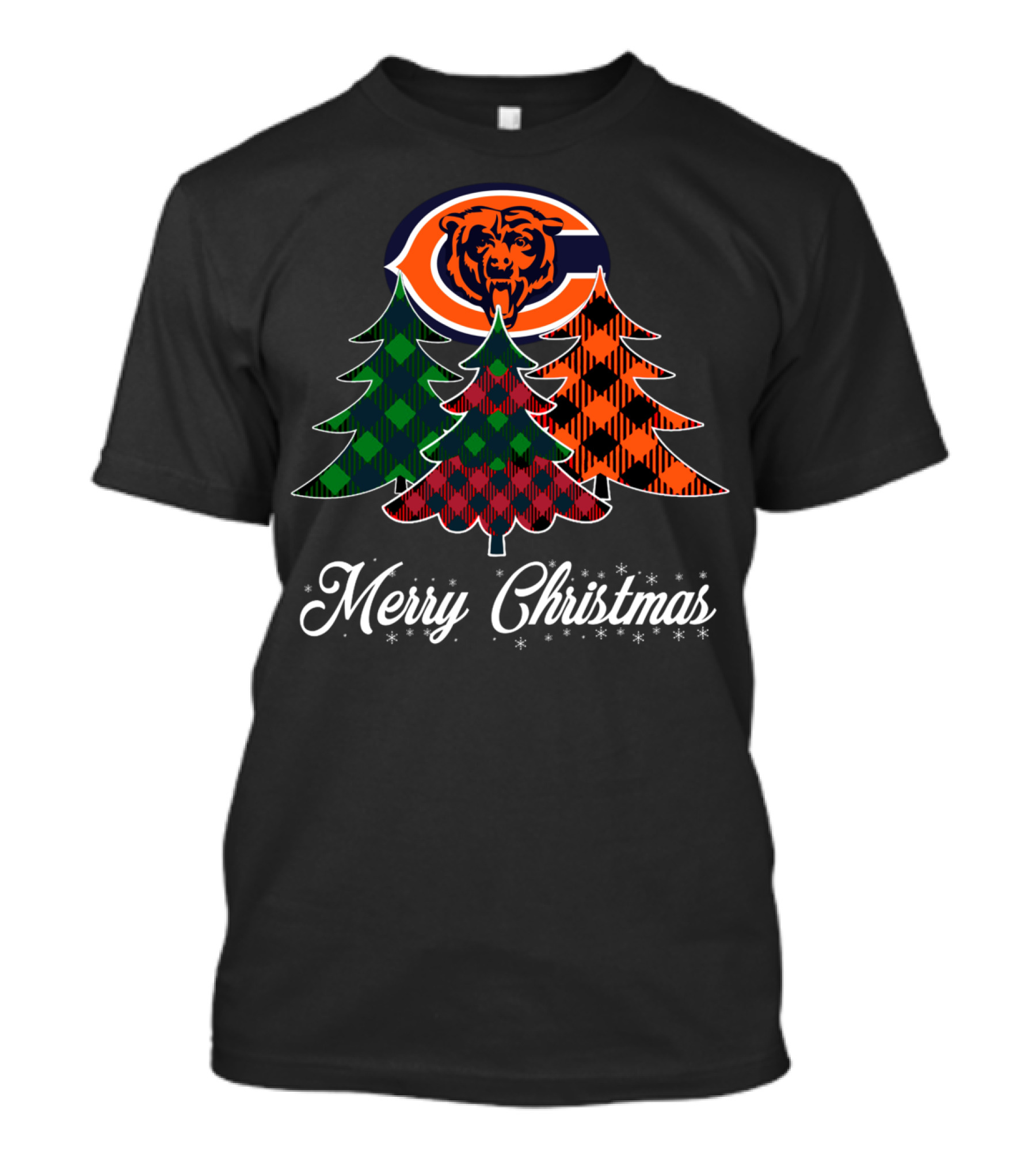 Merry Christmas Chicagobear Football Team With Plaid Trees T-Shirt
