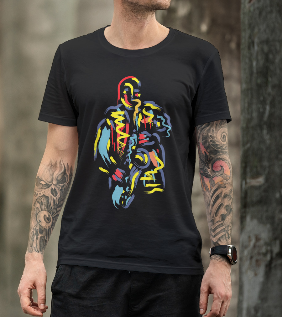 Colorful Abstract Jazz Saxophone Player Burst 高洁明亮 T-Shirt