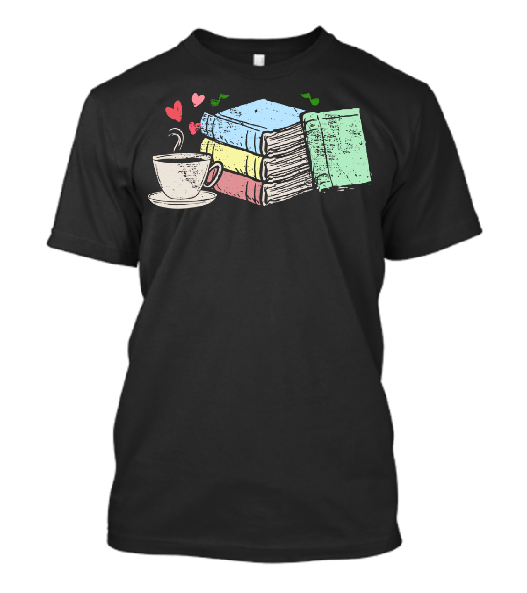Cup Of Tea Coffee And Book Lover Heart And Books With Cup Of Tea T-Shirt