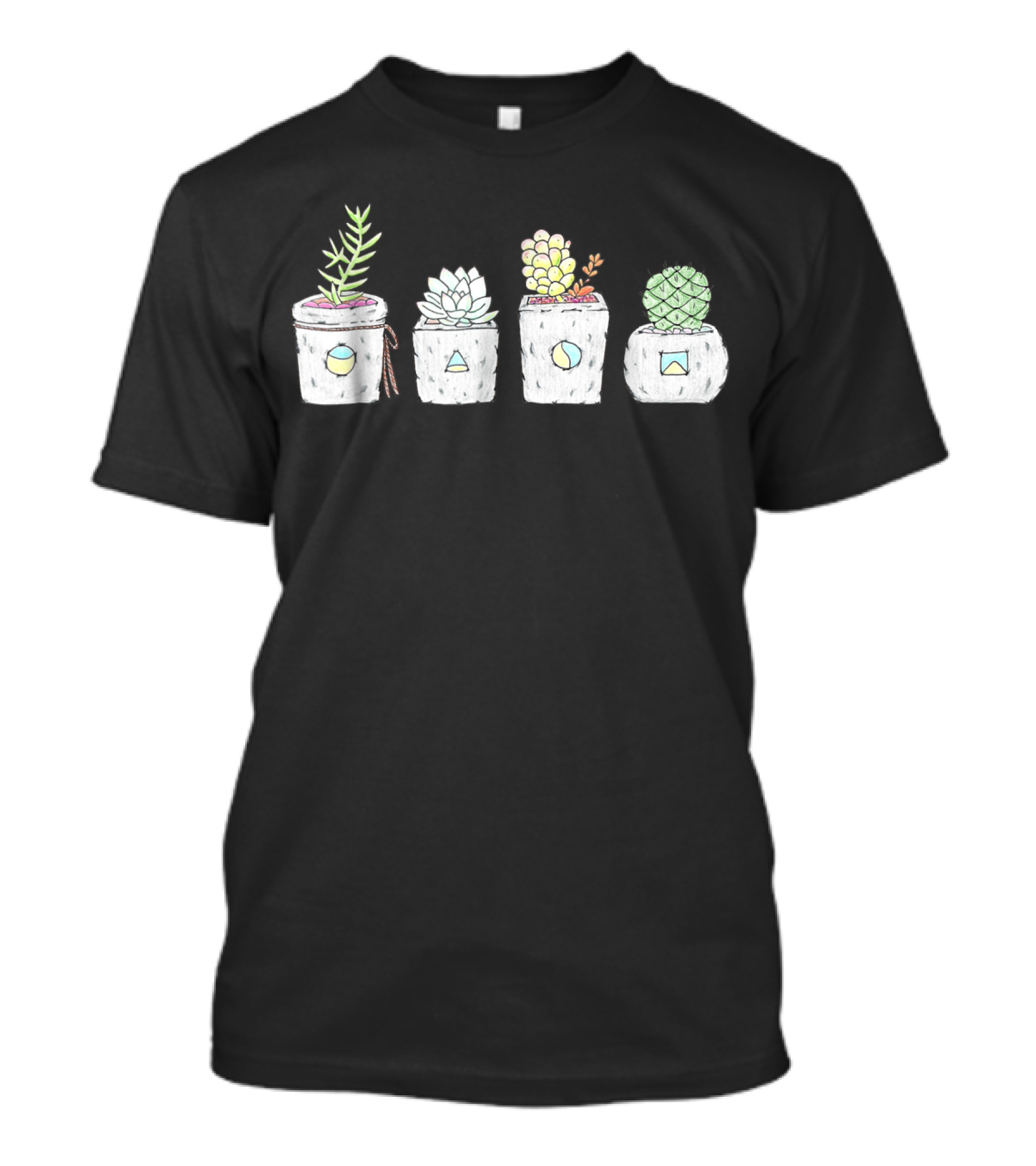 Cute Potted Succulent Cactus With Geometric Shape Decorations T-Shirt
