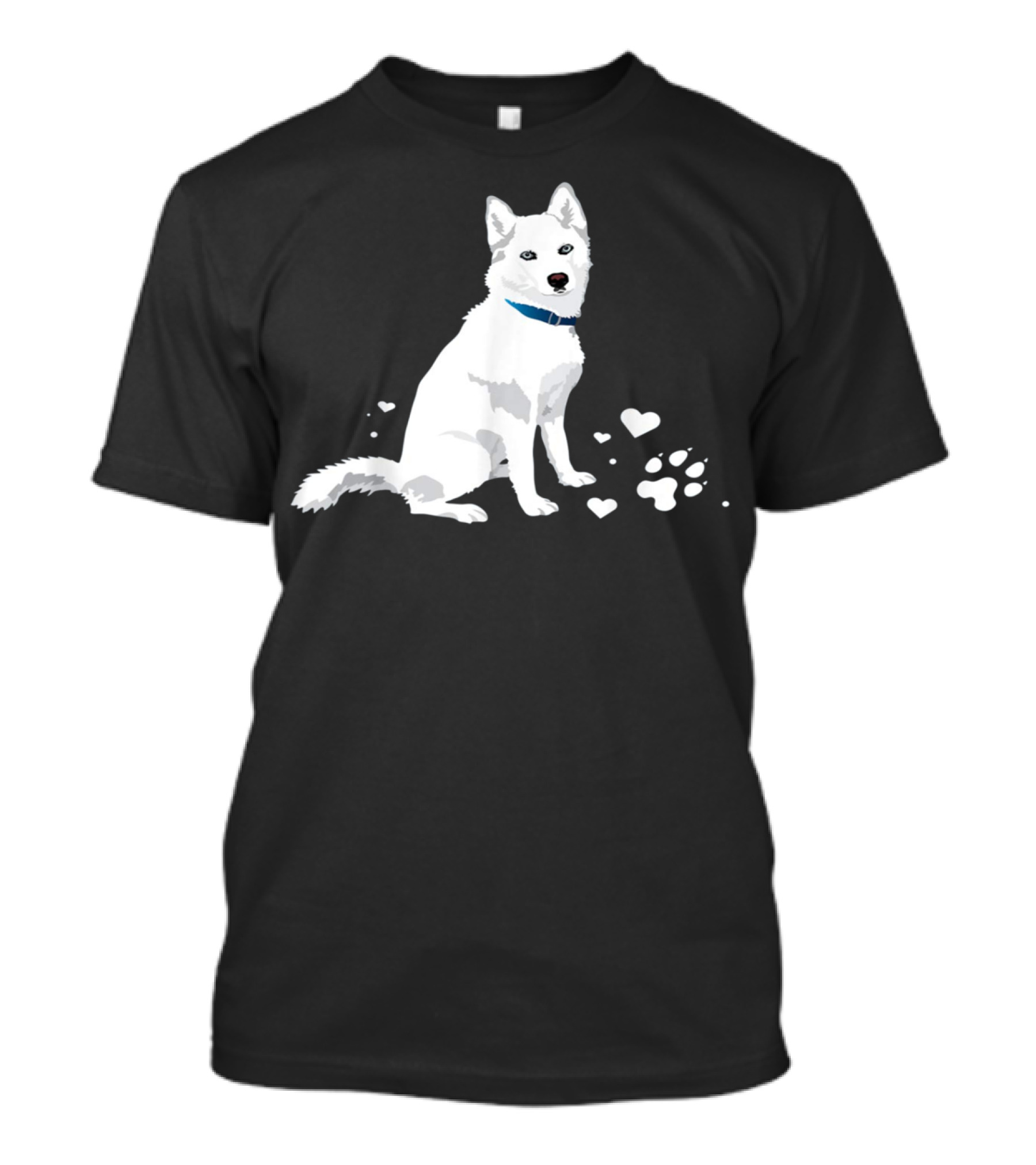 Cute White Siberian Husky With Heart And Paw Prints T-Shirt