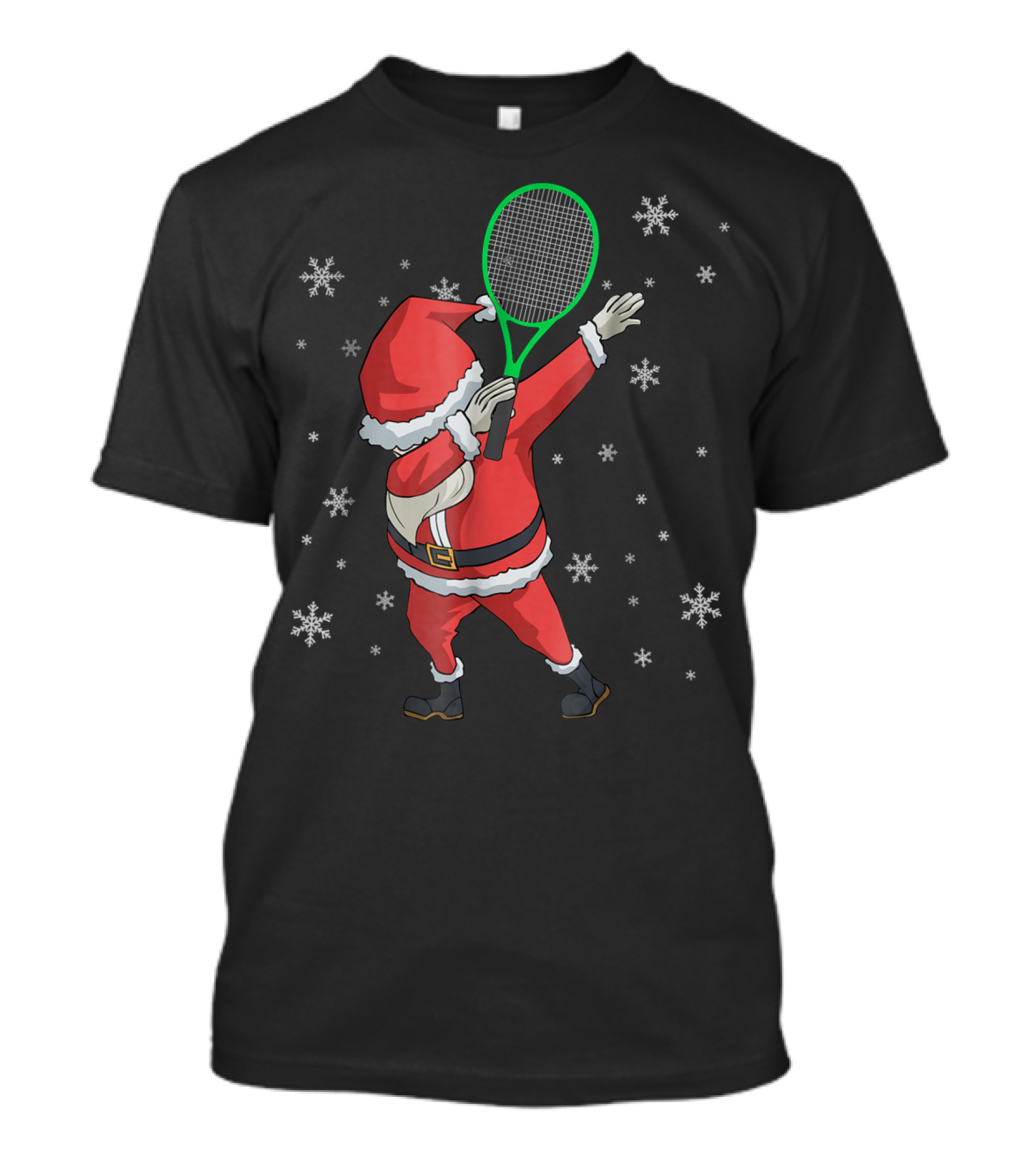 Santa Claus Dabbing With Tennis Racket And Snowflakes T-Shirt