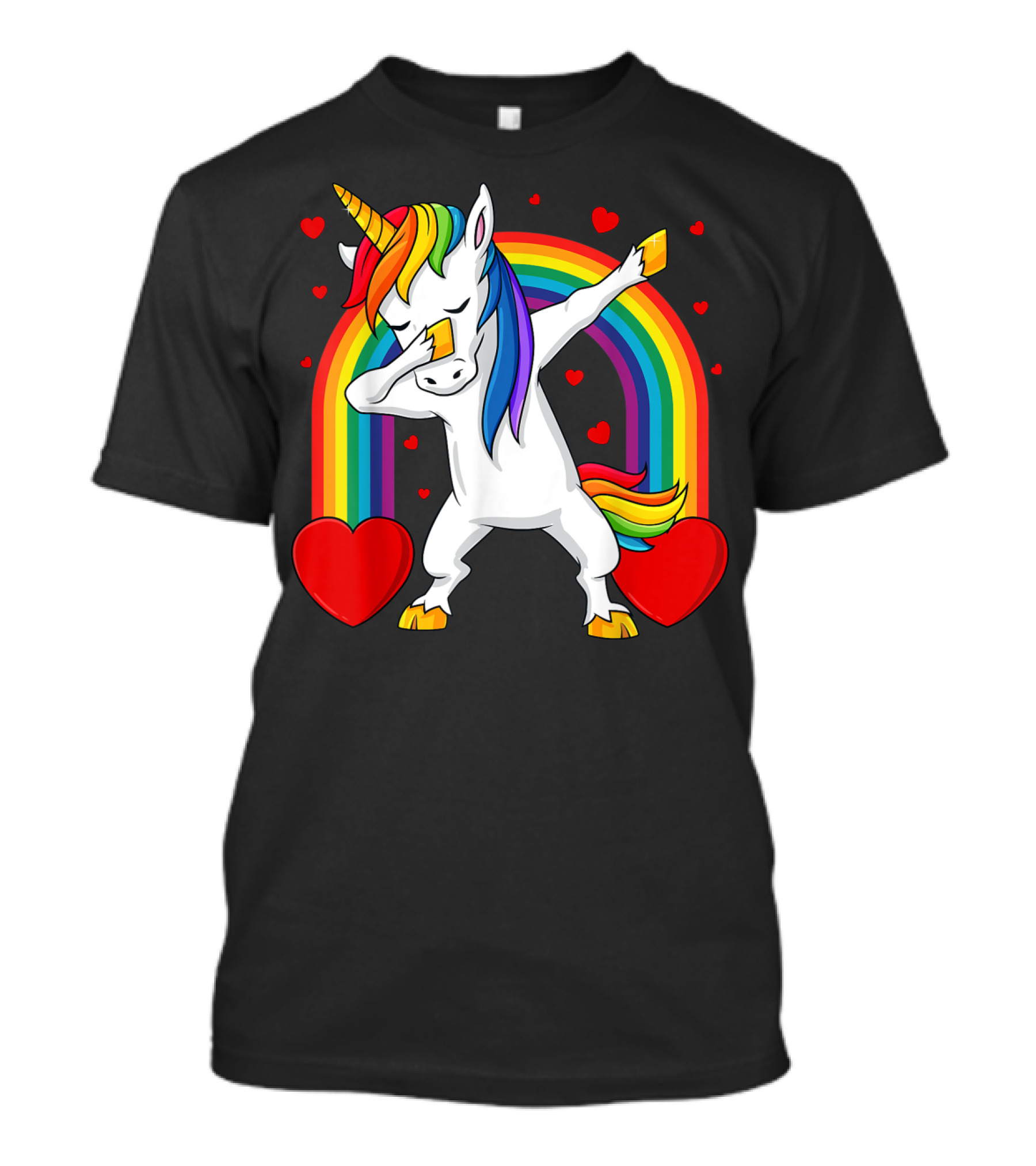 Dabbing Unicorn With Hearts And Rainbow T-Shirt
