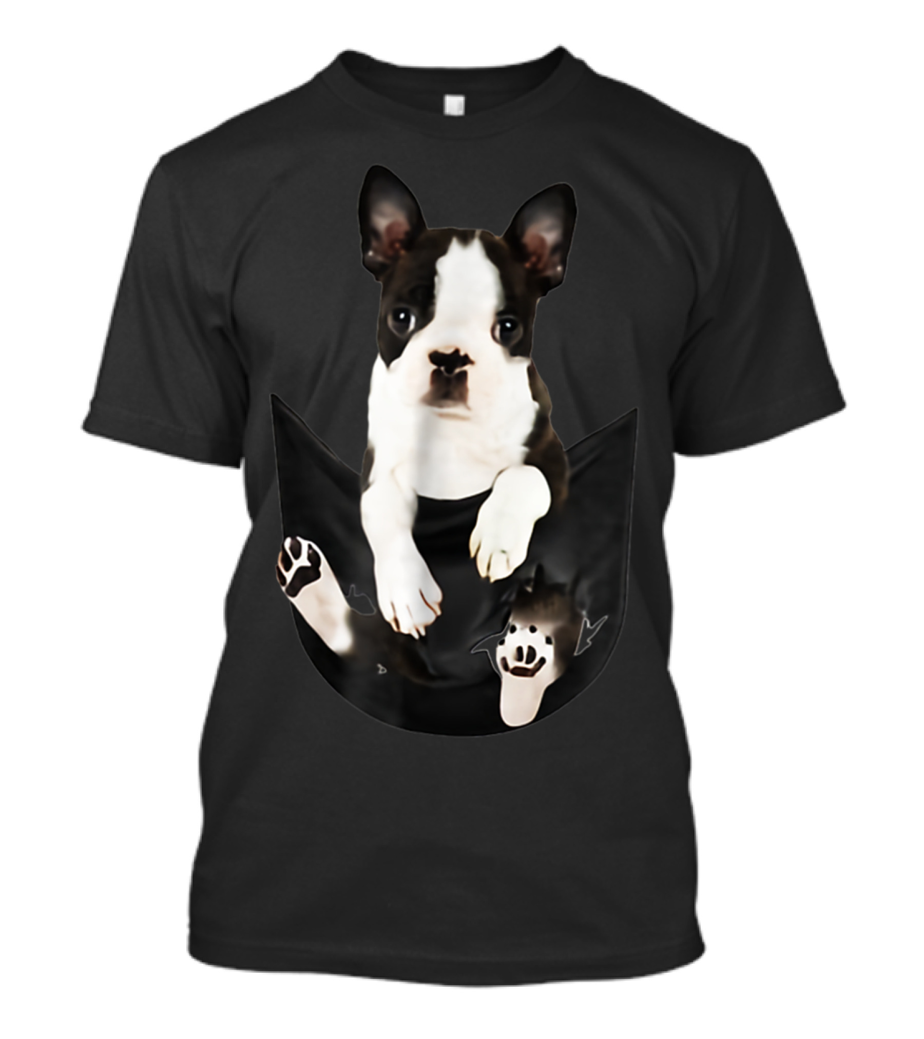 Boston Terrier Puppy In Pocket T-Shirt