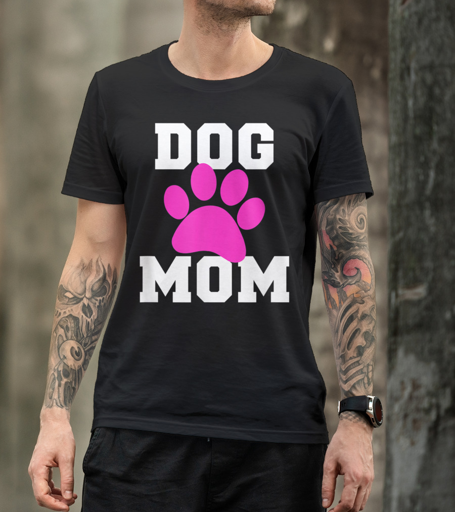 DOG MOM Pink Paw Prints T-Shirt