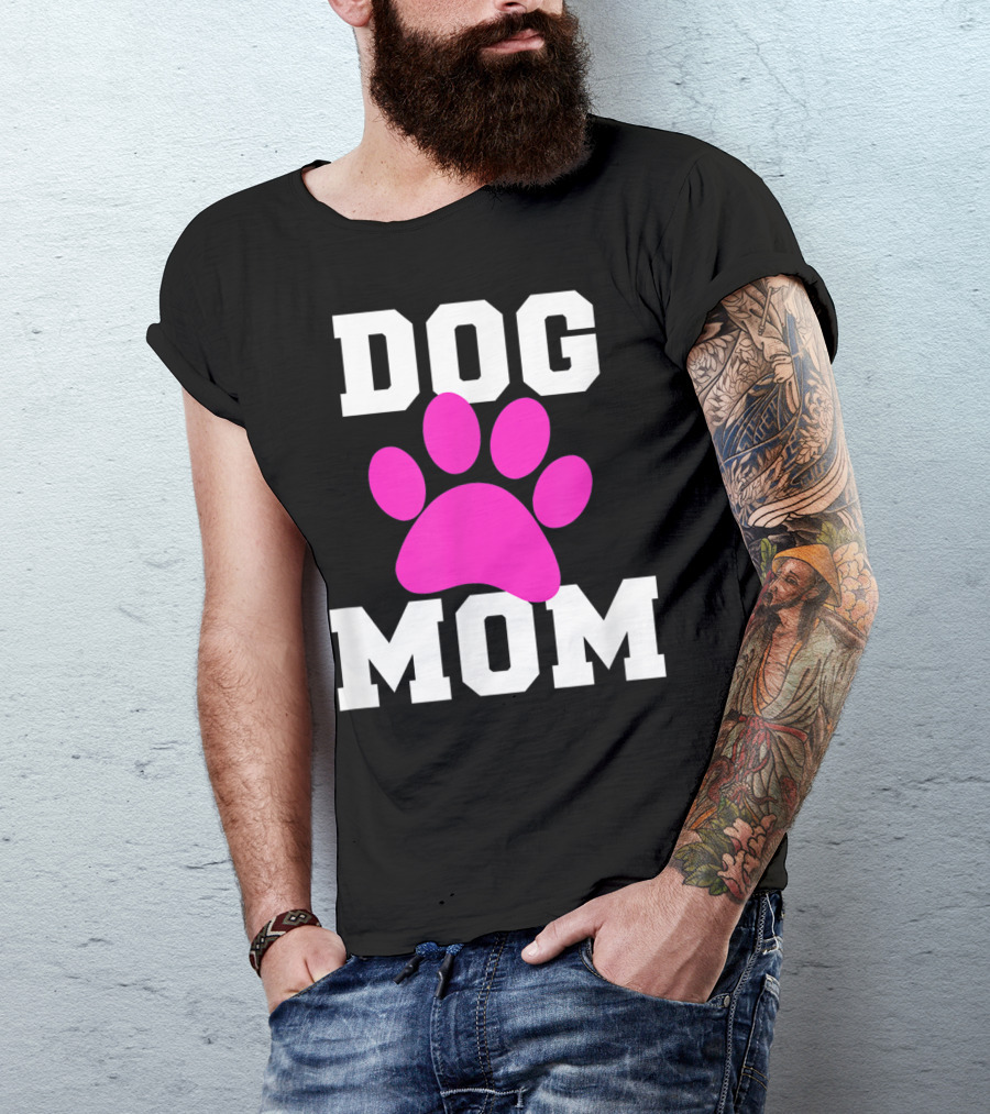 DOG MOM Pink Paw Prints T-Shirt