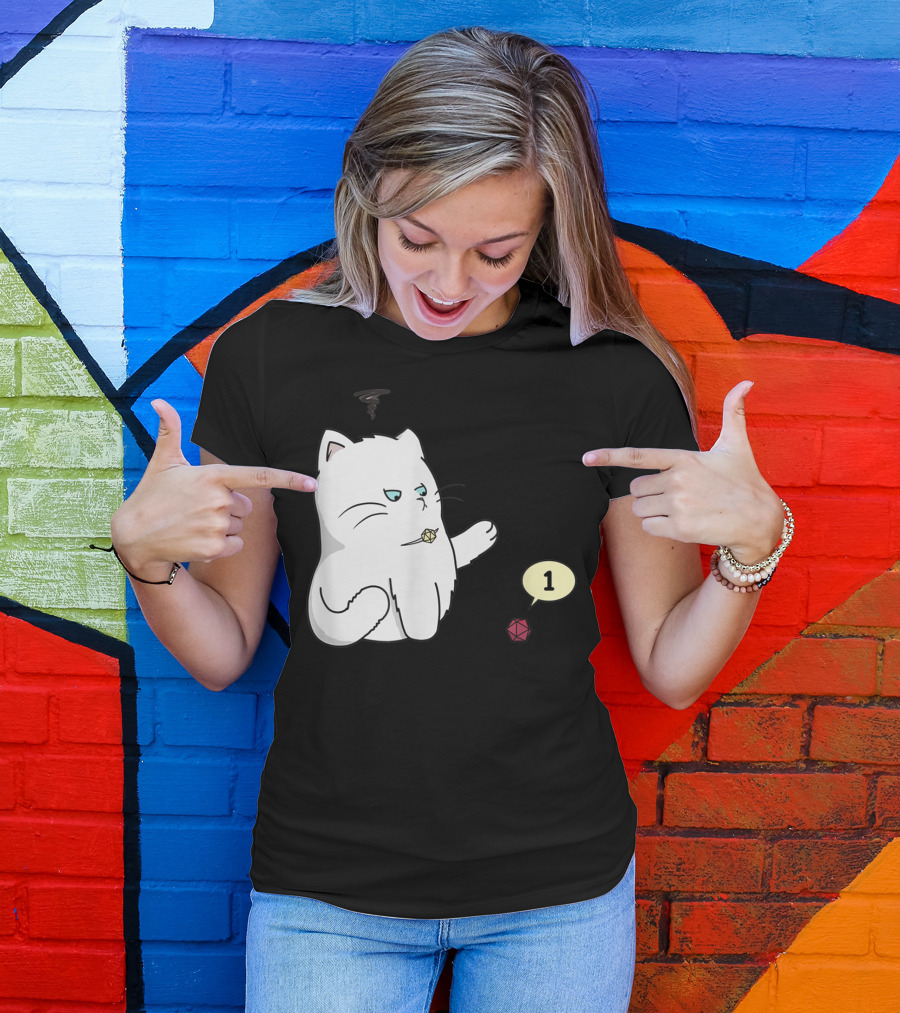 Funny Cat Rolling Dice Critical Failure Dungeons And Cats Cat Lovers T-Shirt