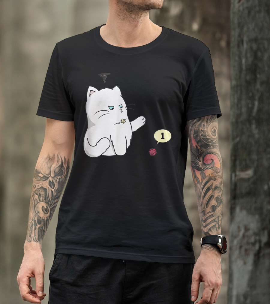 Funny Cat Rolling Dice Critical Failure Dungeons And Cats Cat Lovers T-Shirt