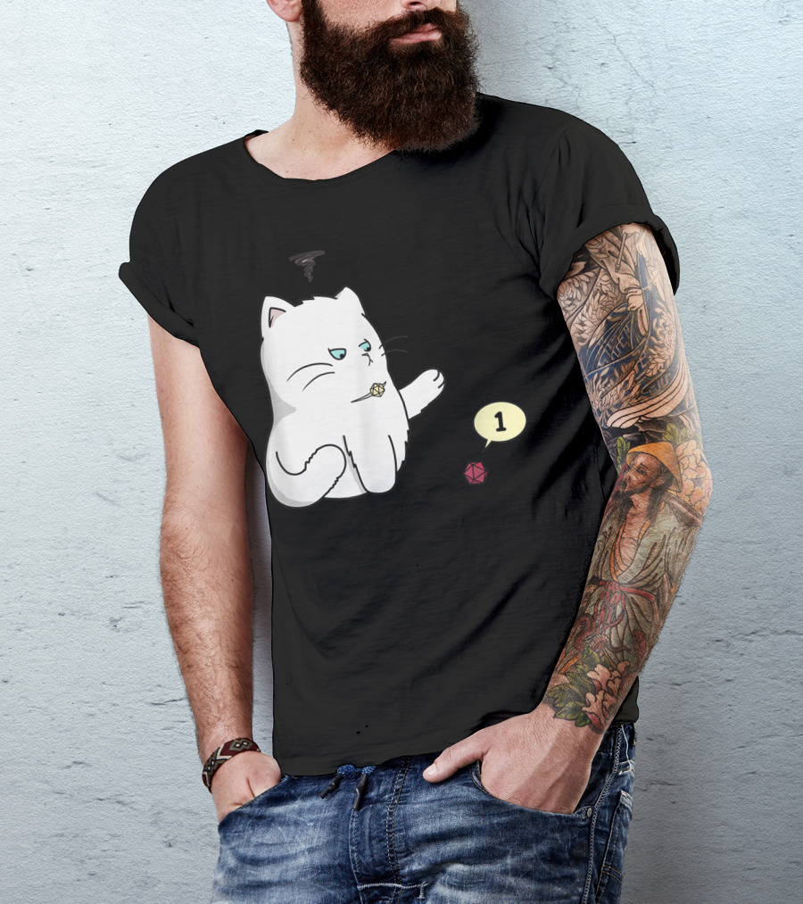 Funny Cat Rolling Dice Critical Failure Dungeons And Cats Cat Lovers T-Shirt