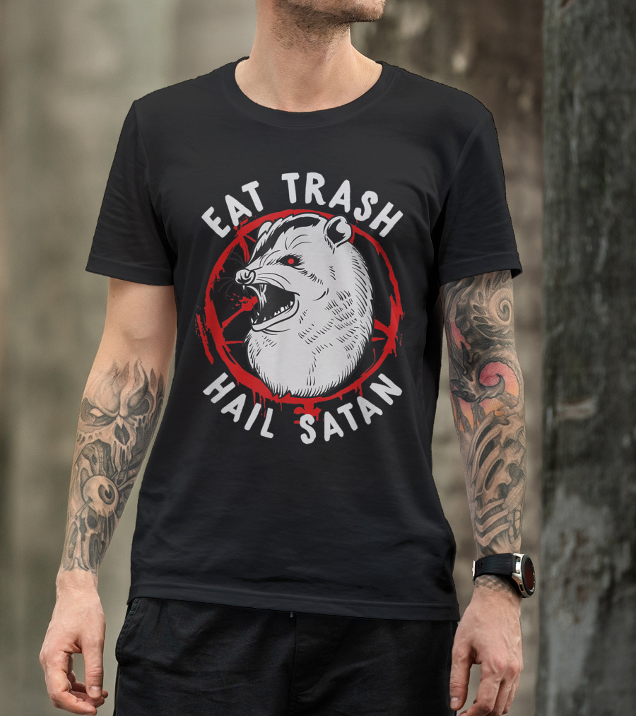 Eat Trash Hail Satan Occult Pentagram Possum T-Shirt
