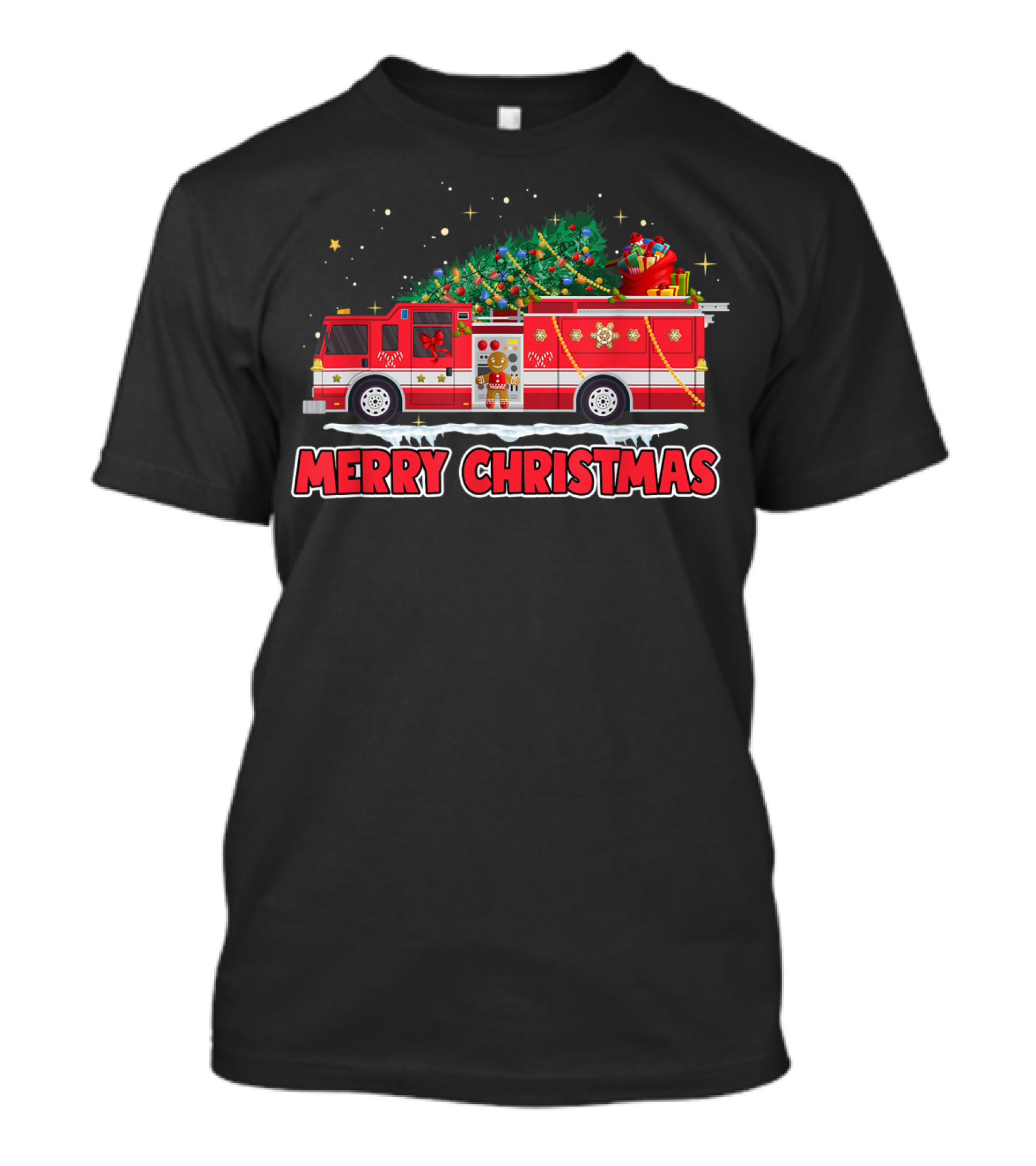Merry Christmas Firetruck Santa Sleigh Fireman T-Shirt