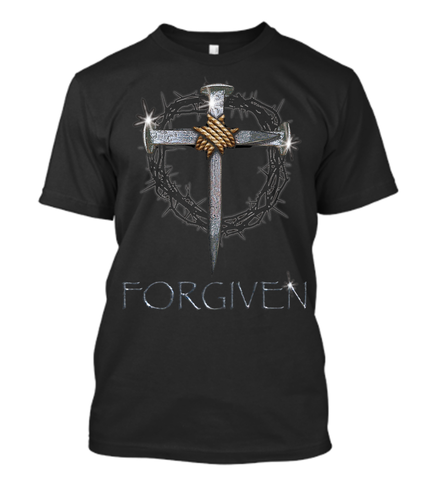 Forgiven 3 Nails 1 Cross 4 Given Iconic Religious Symbolism Cross And Crown Of Thorns T-Shirt