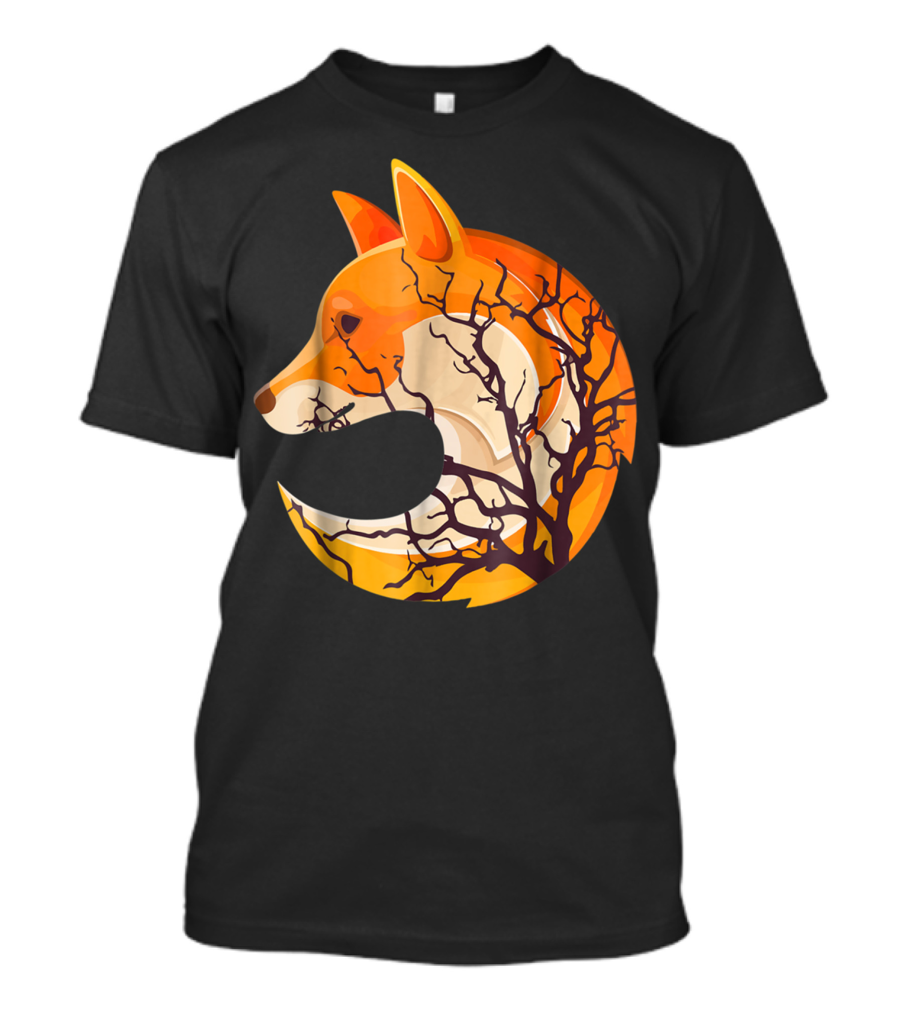 Fox Silhouette With Tree Branches Inside Circular T-Shirt
