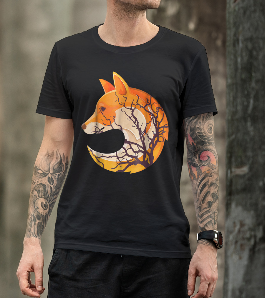 Fox Silhouette With Tree Branches Inside Circular T-Shirt