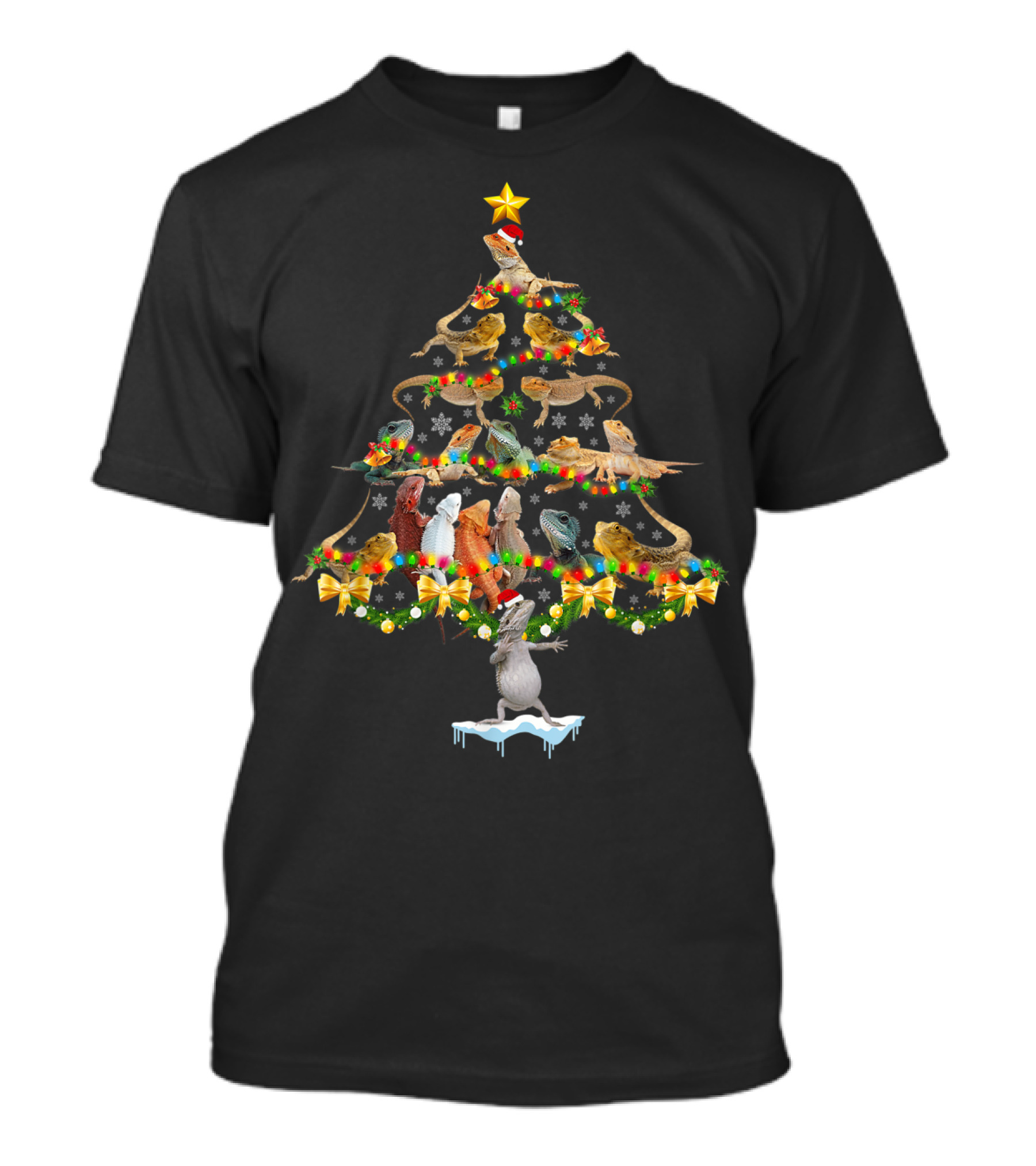 Bearded Dragon Christmas Tree Ornament With Festive Lizards And Star T-Shirt