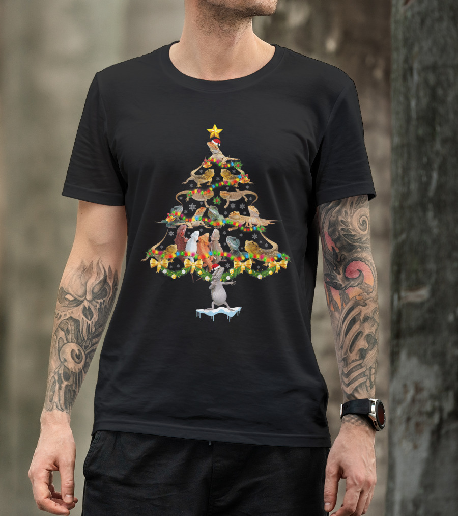 Bearded Dragon Christmas Tree Ornament With Festive Lizards And Star T-Shirt