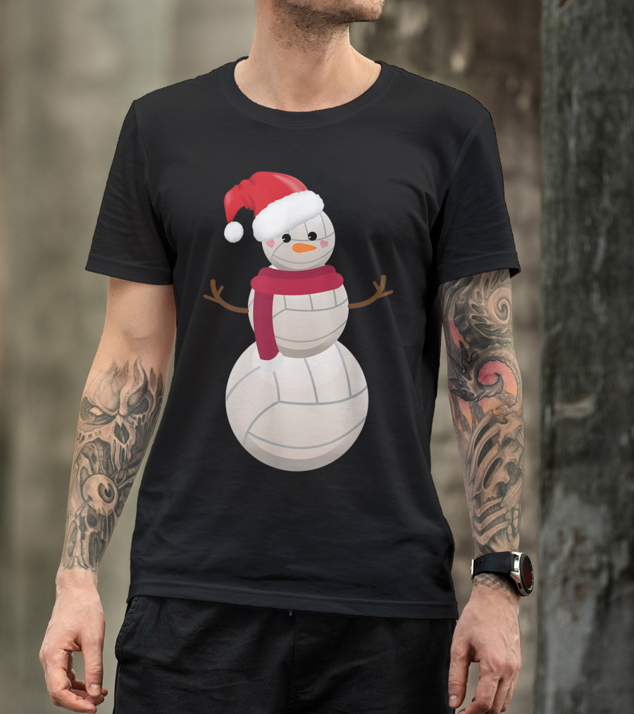 Funny Christmas Snowman Volleyball Santa Hat T-Shirt