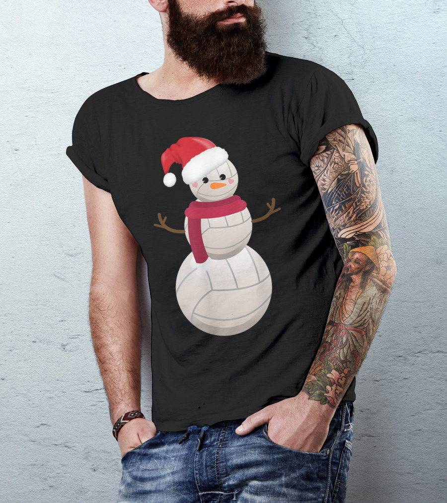 Funny Christmas Snowman Volleyball Santa Hat T-Shirt