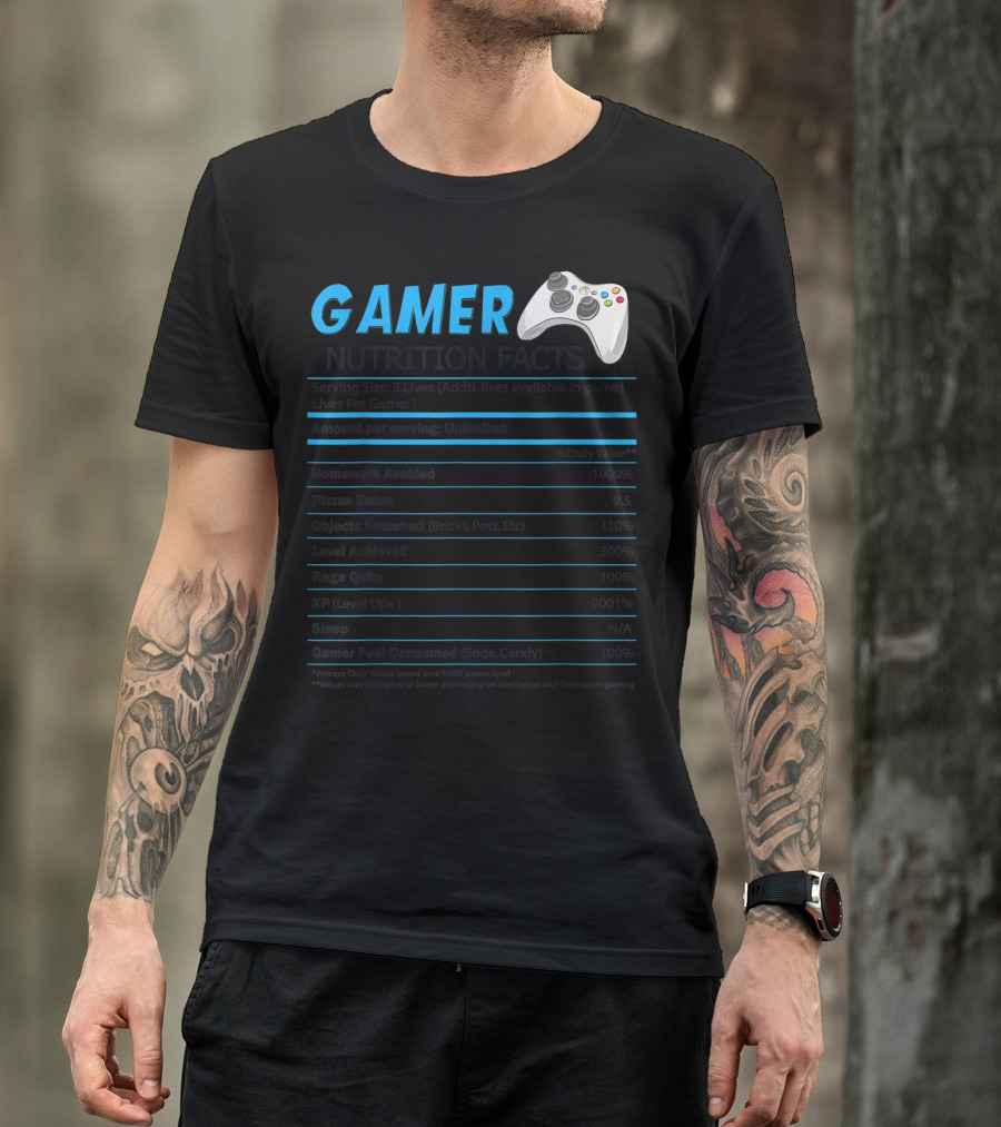 Gamer Nutrition Facts Game Controller Unlimited Thanksgiving Xmas Christmas Food T-Shirt