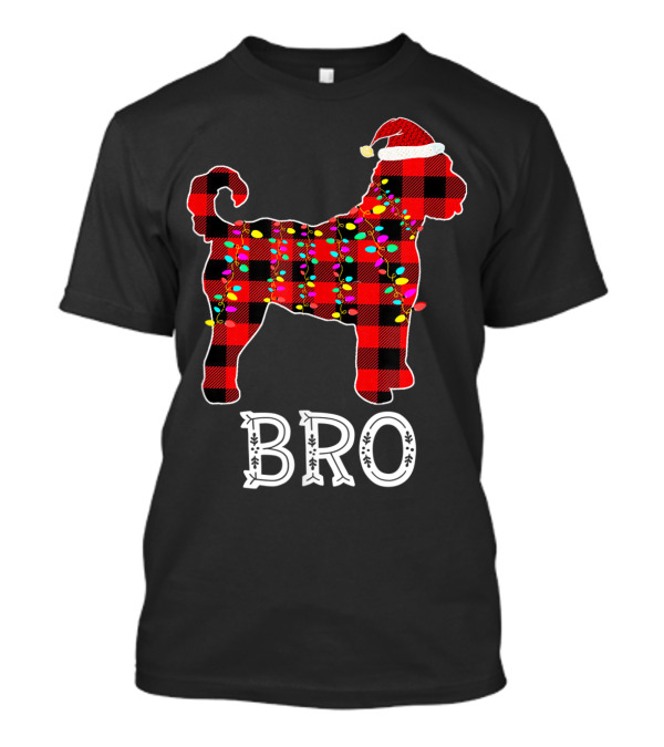 Goldendoodle Bro Christmas Lights Buffalo Plaid Santa Hat T-Shirt
