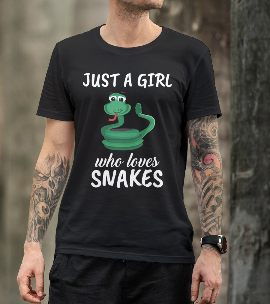 Just A Girl Who Loves Snakes Cute Green Cartoon Snake T-Shirt