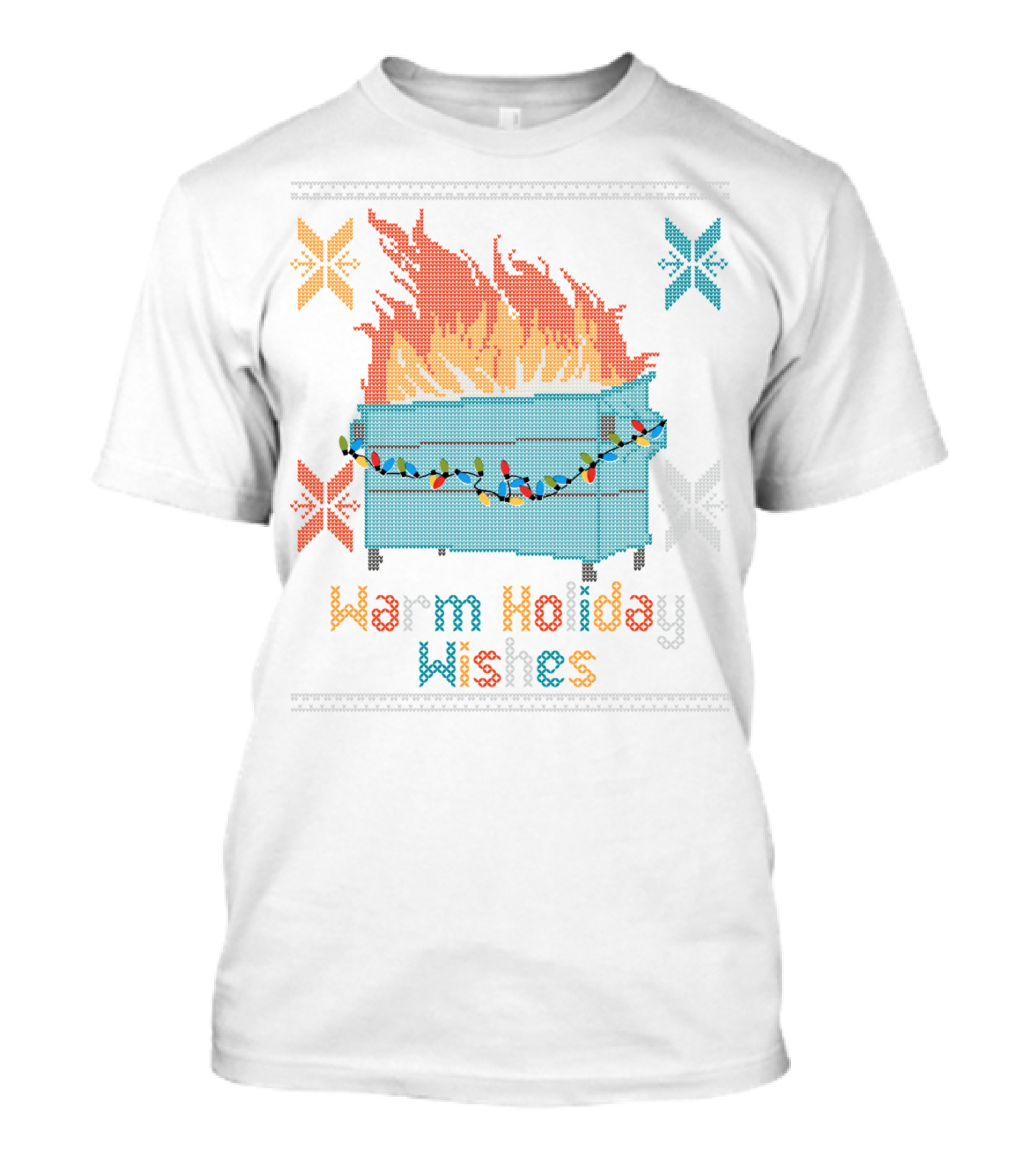 Warm Holiday Wishes Funny Ugly Christmas With Dumpster Fire And Lights T-Shirt