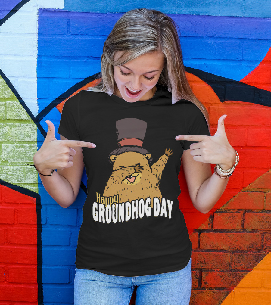 Happy Groundhog Day Dabbing Groundhog With Top Hat T-Shirt
