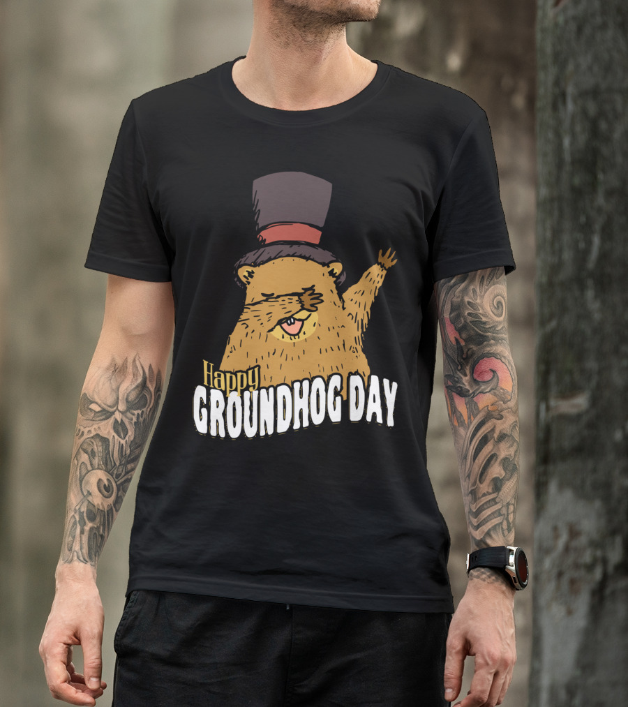 Happy Groundhog Day Dabbing Groundhog With Top Hat T-Shirt