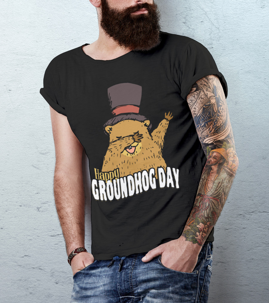 Happy Groundhog Day Dabbing Groundhog With Top Hat T-Shirt