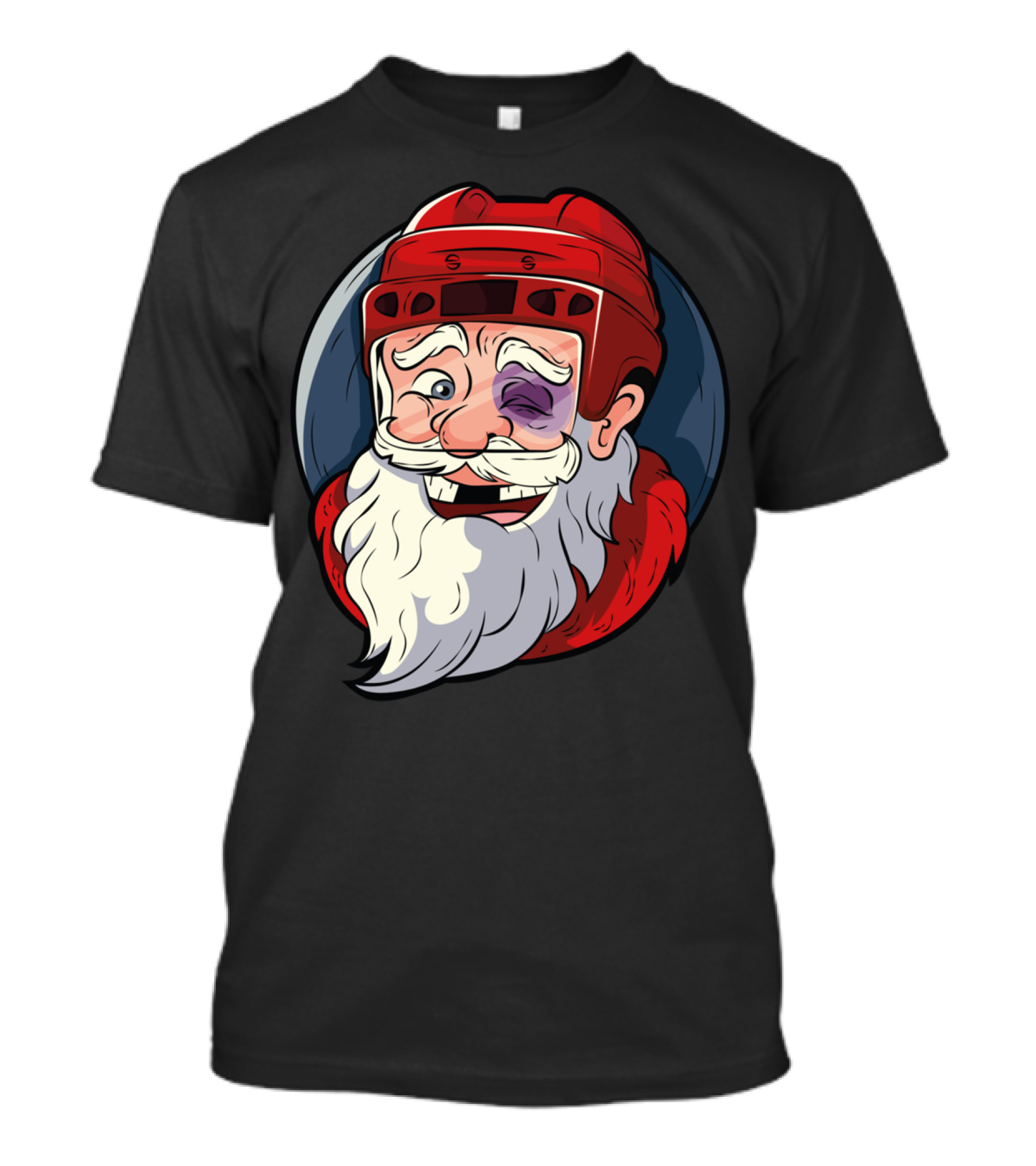Ice Hockey Santa Claus In Goalie Helmet With Black Eye T-Shirt