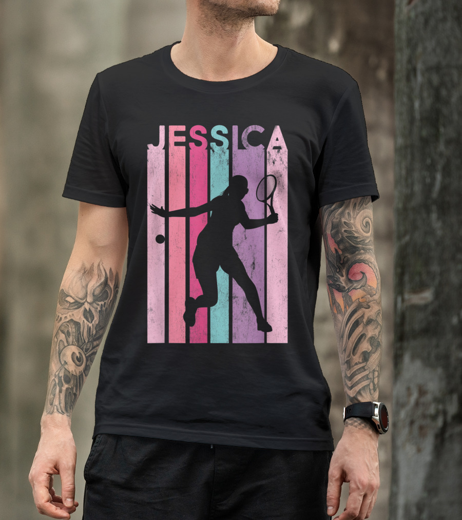 Jessica Tennis Retro Silhouette Pastel Stripes T-Shirt