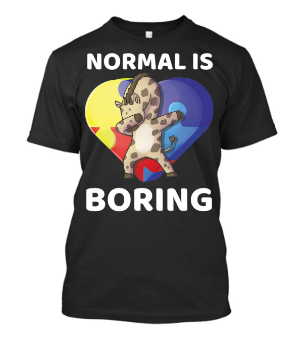 Normal Is Boring Autism Awareness Giraffe Dancing In Heart Puzzle T-Shirt