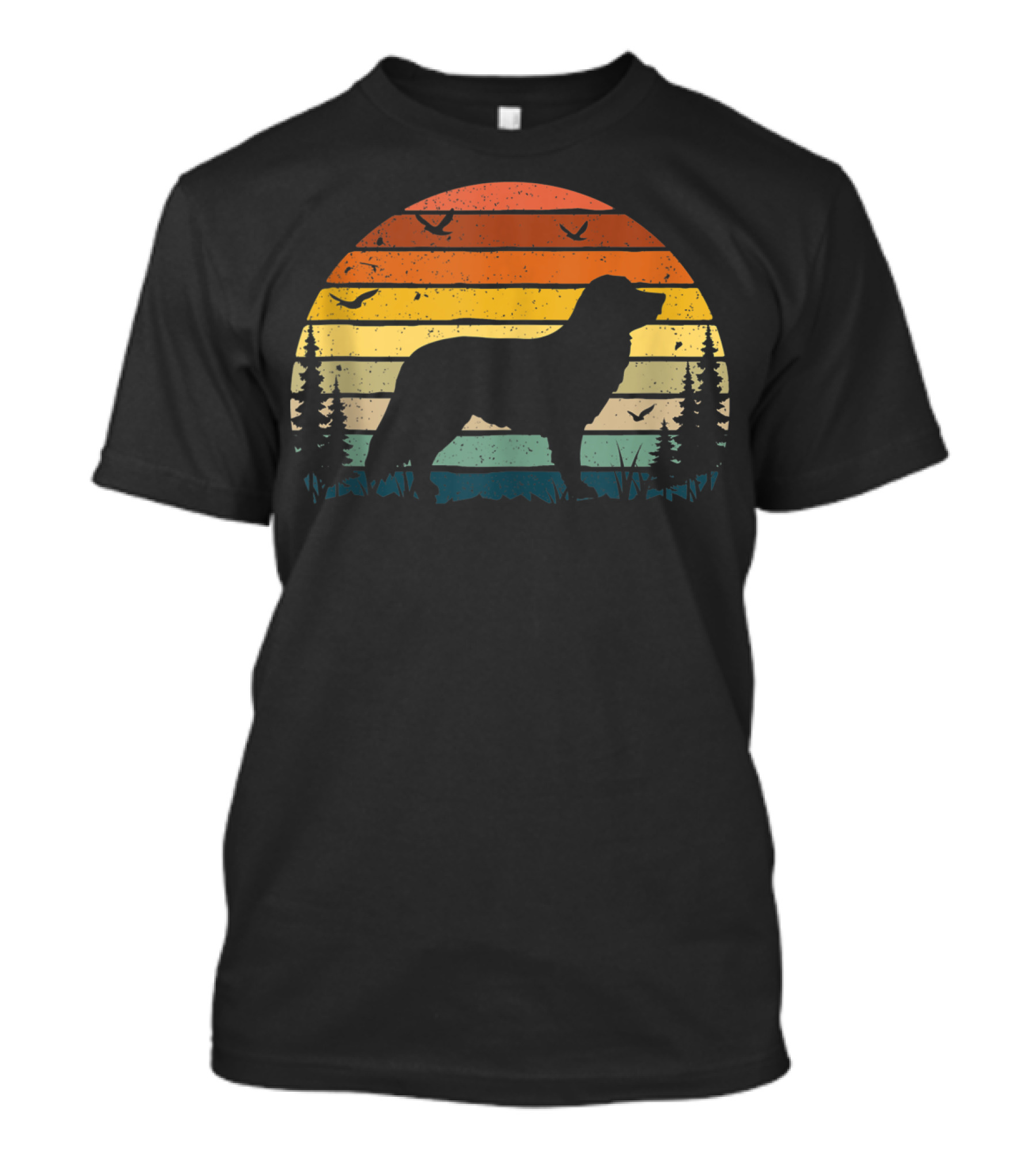 Nova Scotia Duck Tolling Retriever Sunset Silhouette Retro Forest Scene T-Shirt
