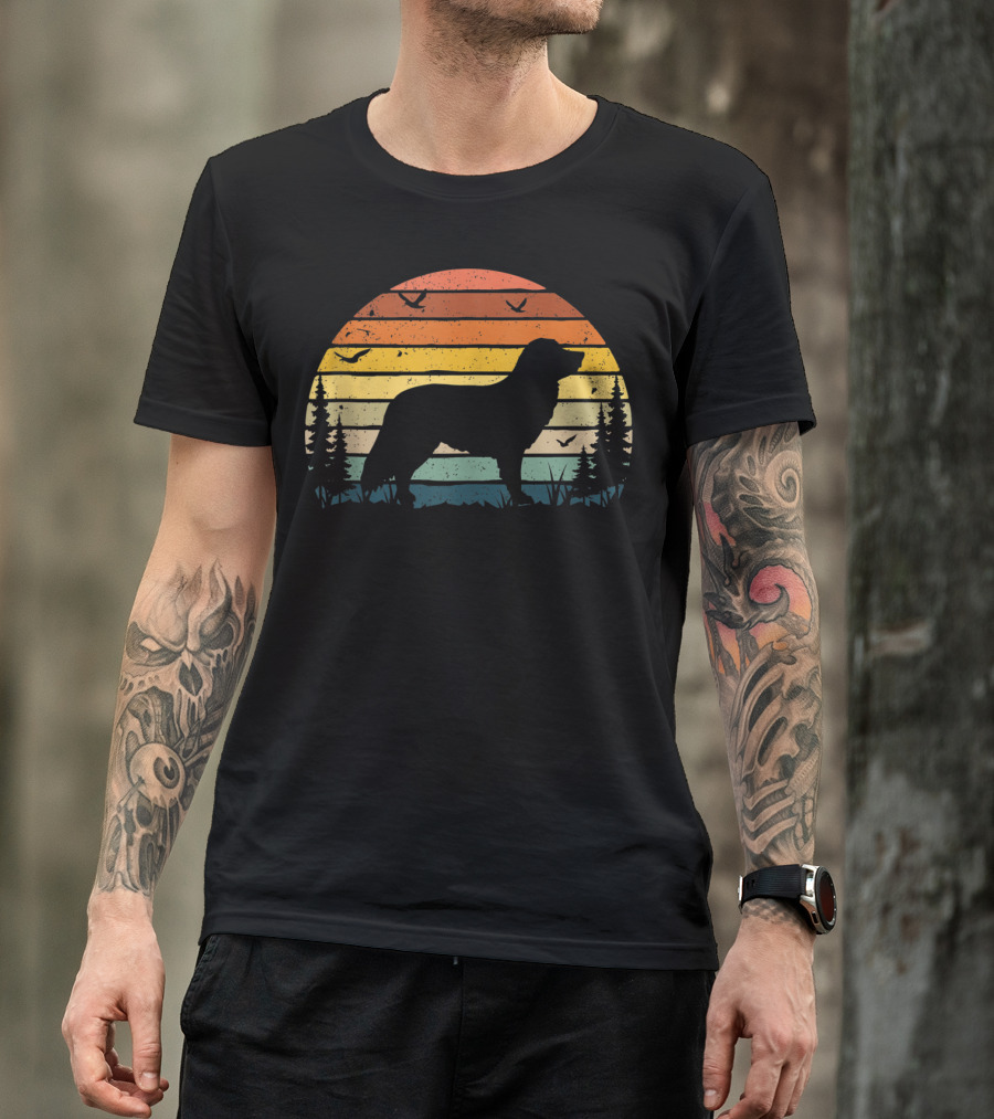 Nova Scotia Duck Tolling Retriever Sunset Silhouette Retro Forest Scene T-Shirt