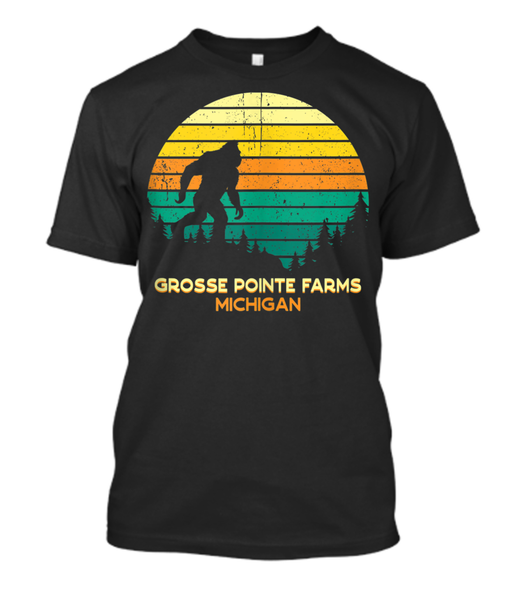 Grosse Pointe Farms Michigan Bigfoot Retro Sunset T-Shirt